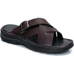 Mggmokay Mens Leather Slides Summer Leather Clipper Anti-slip indlip kondals مع حزام قابل للتعديل