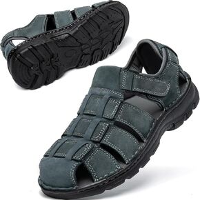 KOIMED Men's Hiking Leather Sandals Closed Toe Water Shoes For Summer Athletic Outdoor Walking Sports Trail River Fishing Wide Adjustable Waterproof Arch Support