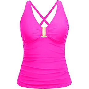 Women V Neck Tankini Tops - Tummy Control Swim Top Only Bathing Suits Tops Ruched Swimsuit Top No Bottom