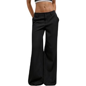 GORGLITTER Women's Low Rise Dress Pants Dressy Casual Low Waisted Wide Leg Straight Trousers Capri Pants Work Business