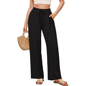GRAPENT Linen Pants for Women Wide Leg High Waisted Baggy Drawstring Elastic Waist Palazzo Trousers Pants with Pockets in Saudi Arabia