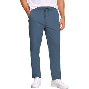 COOFANDY Men's Casual Cotton Pants Regular Fit Elastic Waist Drawstring Twill Pants Straight Leg Chino Pants