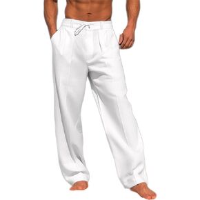 Mens Casual Cotton Linen Pants Loose Fit Elastic Drawstring Waist Yoga Pant Summer Beach Baggy Trousers