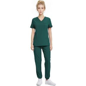 Scrubs Set for Women Nurse Uniform Jogger Suit V-Neck Scrub Top & Jogger Pant with Pockets for Nurse Workwear
