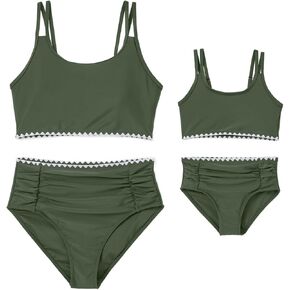 IFFEI Mommy and Me Swimsuits Color Block High Waisted Bikini Sets for Women and Girls Two Piece Bathing Suit Swimwear
