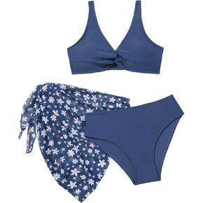 SOLY HUX Girl's 3 Piece Bathing Suit Beach Bikini Set Floral Print Skirts Summer Swimsuits