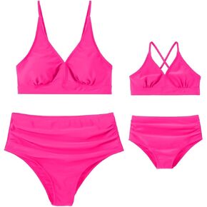 IFFEI Mommy and Me Swimsuits V Neck High Waisted Bikini Sets for Women and Girls Two Piece Bathing Suit Swimwear Beachwear