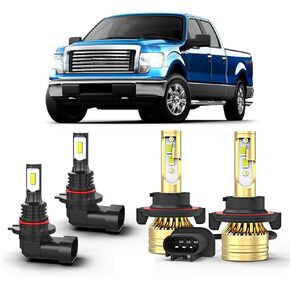 لفورد F-150 2004-2014 مصباح LED الأبيض HI/LO + الضباب ضوء 4 مصابيح التحرير والسرد Kit 6000k H13 9008 المصابيح + 9006/9145 مصابيح الضباب الفائقة ساطعة ، قابس ولعب