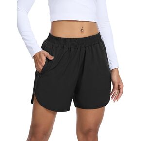 SILKWORLD Women's Running Shorts Hight Waist 5" Summer Athletic Gym Workout Fashion Short with Liner and Zipper Pockets in Saudi Arabia