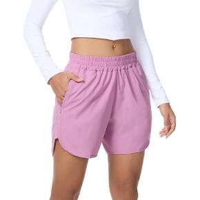 SILKWORLD Women's Running Shorts Hight Waist 5" Summer Athletic Gym Workout Fashion Short with Liner and Zipper Pockets