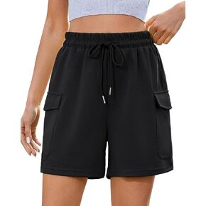 luvamia Sweat Shorts for Women High Wasited Baggy Cargo Pull On Elastic Waist Sport Athletic Summer Lounge Comfy Shorts
