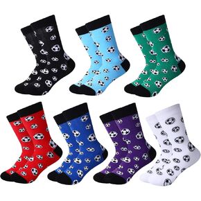 HooLing 7 Pair Novelty Football Soccer Socks for Kid Football Casual Sock Crew Sport Gift for 7-10 Boy (Soccer)