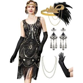 YESSA Great Gatsby Dresses for Women,Flapper Dresses 1920s Dresses for Women Roaring 20s Costumes With 20s Accessories