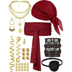 31 Pieces Pirate Costume Accessories Women Pirate Hat Head Scarf Sash Belt Necklace Earrings for Cosplay Party