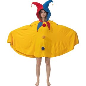 Cozy Jester Costume - Renaissance Court Jester Cosplay Hooded Cape with 2 Bells - Halloween Costume for Women Men