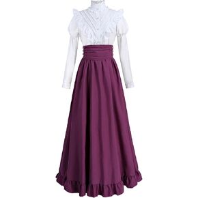 FCCAM Victorian Dress for Women 2-Pieces 1800s Edwardian Dress Ball Gown Renaissance Costume