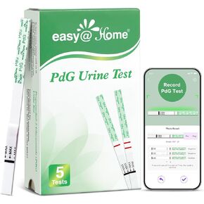 شرائط اختبار Easy@Home PDG: تتبع رؤى الإباضة مع اختبارات البول في البروجسترون - اختبار الخصوبة في المنزل للنساء مع تطبيق الإباضة المبكرة - PDG (Glucuronide) - 5 حزمة.
