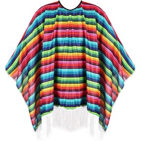 زي الحفلات المكسيكية Serape Costume Cinco de Mayo Mexican Fiesta Rainbow Poncho Coftum