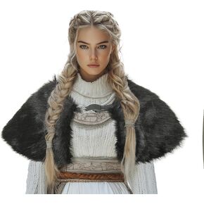 عباءة MCJC Medieval ， Viking Costume Faux Fur Fur Shawl for Women ، Halloween Performance Accessory