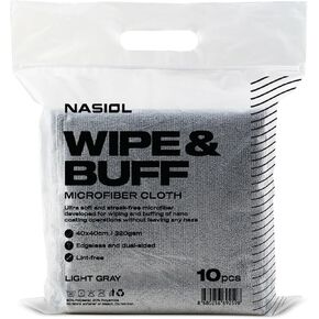 Nasiol Wipe&Buff Microfiber Cleaning and Ceramic Coating Buff Cloth – Professional, Highly Absorbent, Lint & Streak-Free, Edgeless Double-Sided Towel – Pack of 10, Light Gray (15.75 x 15.75 in)