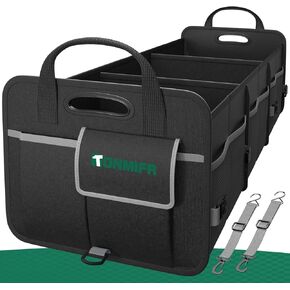 Heavy-Duty Trunk Organizer for SUV, Car, Minivan - 92L Large Collapsible Car Organizer with 12 Mesh Pockets, 3 Reinforced Compartments, Waterproof Oxford Fabric & Reflective Strips
