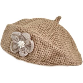 Women's Summer Crochet Straw Beret Handmade Cutout Floral Beanie Hat Artist Painter Cap