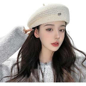 Ankomina Women Girls Summer Straw Crochet Hat Beret Hat Flex Fleated French Artist Painter Hat Beainie Caps