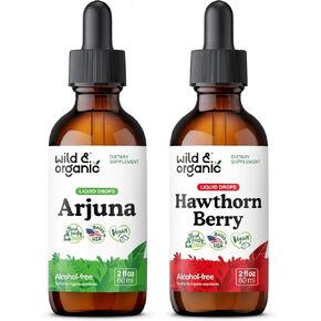 Wild & Organic Arjuna Tincture 2 fl oz & Hawthorn Berry Tincture 2 fl oz