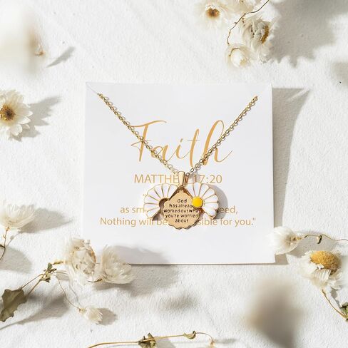 PANTIDE Christian Daisy Locket Necklace for Women - God Has Already Worked Out What You're Worried About Engraved Religious Necklace Inspirational Stainless Steel Jewelry Birthday Gift in Kuwait