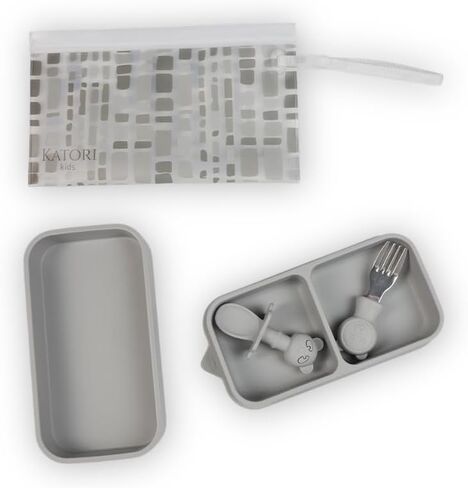 KATORI KIDS Suction Plate for Baby To Go | 5pc Travel Silicone Baby Plate Feeding Set with Travel Bag | Toddler Plate | Baby Travel Essential | Baby Bowl | Platos para Bebes (Boho Grey) in Saudi Arabia