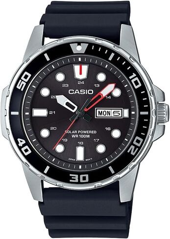 Casio MTPS110 Series | Unisex Analog Watch | 100M WR | Stainless Steel Case | 3 Hand Analog (HR, Min, SEC) | Date Display | Low Battery Alert | Diver Inspired Styling | Solar Powered in Saudi Arabia