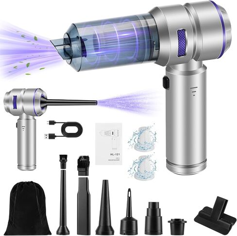Handheld Car Vacuum Portable Cordless - 18000PA High Power with Brushless Motor, 4-in-1 Air Duster, Blower, Pump & Rechargeable Mini Vacuum for Car, Home, Office (Silver Grey+Blue) in Saudi Arabia