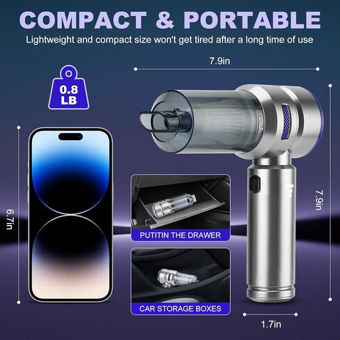 Handheld Car Vacuum Portable Cordless - 18000PA High Power with Brushless Motor, 4-in-1 Air Duster, Blower, Pump & Rechargeable Mini Vacuum for Car, Home, Office (Silver Grey+Blue) in Saudi Arabia