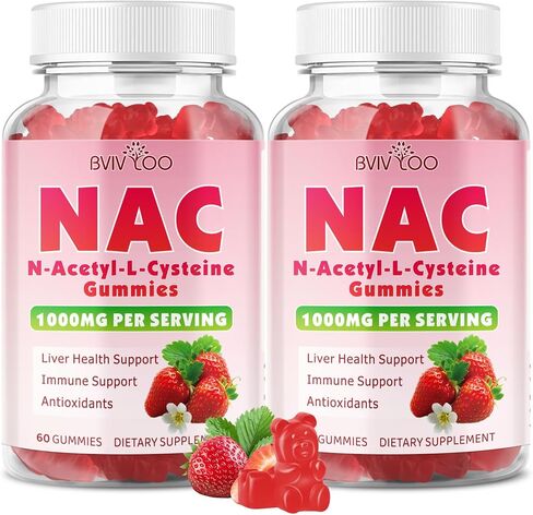 Sugar-Free 1000mg NAC Gummies, N-Acetyl Cysteine Supplement for Antioxidants & Immune Support, 60 Vegan Gummies in Saudi Arabia