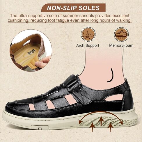 صندل Moodeng Men's Sandals السببيات الجلدية في الهواء الطلق صندل رياضة خفيفة الوزن الدعم الدعم للمشي متسكعون in Kuwait