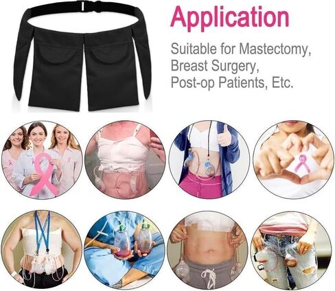 Mastectomy Drain Holder Drainage Pouch with Shower Bag for Breast Mastectomy Breast Reduction Augmentation Tummy Tuck Breast Cancer Recovery Support Post Surgery Supplies (2-Pocket Belt + Bath Bag) in Saudi Arabia