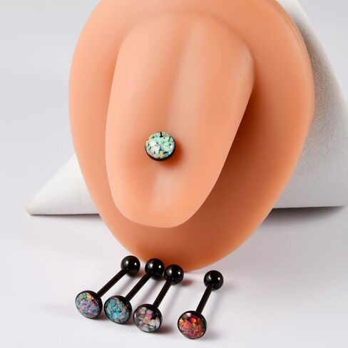14G Opal Tongue Rings Stainless Steel Tongue Piercing Jewelry Internally Threaded Tongue Barbell Hypoallergenic Black Tongue Rings for Women Men in Saudi Arabia
