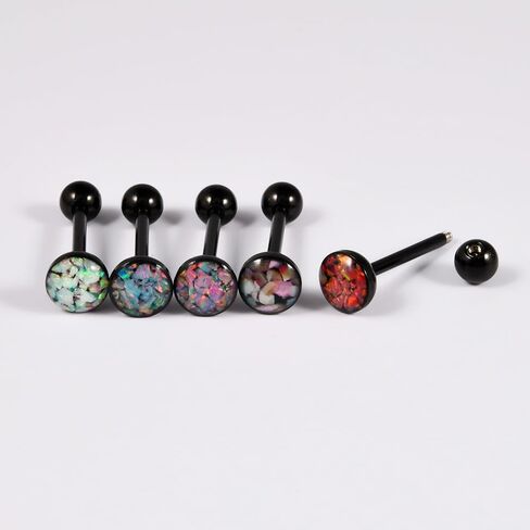 14G Opal Tongue Rings Stainless Steel Tongue Piercing Jewelry Internally Threaded Tongue Barbell Hypoallergenic Black Tongue Rings for Women Men in Saudi Arabia