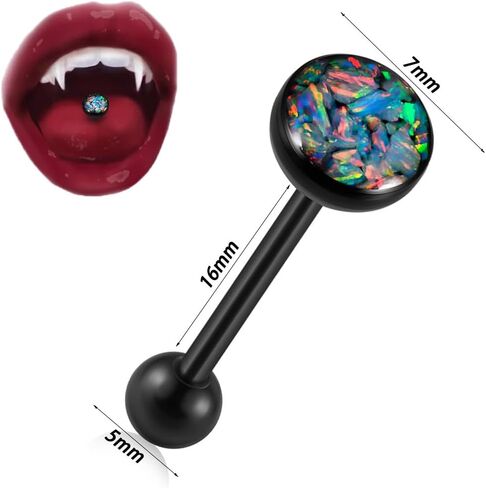 14G Opal Tongue Rings Stainless Steel Tongue Piercing Jewelry Internally Threaded Tongue Barbell Hypoallergenic Black Tongue Rings for Women Men in Saudi Arabia