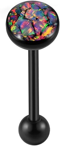 14G Opal Tongue Rings Stainless Steel Tongue Piercing Jewelry Internally Threaded Tongue Barbell Hypoallergenic Black Tongue Rings for Women Men in Saudi Arabia