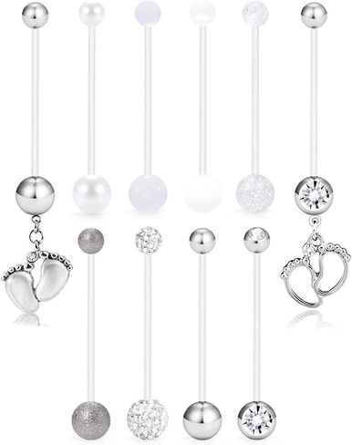 Jenxnjsjo Pregnancy Belly Button Rings Pregnancy Belly Rings Pregnancy Maternity Flexible Bioplast Long Belly Button Rings Navel Retainer Sport Body Piercing 14G 1&1/2 Inch Length in Kuwait
