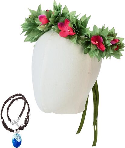 Merroyal Hawaiian Princess Costume Set, Floral Garland Headband with Hot Pink Flowers, Adjustable Necklace, Handmade in Kuwait