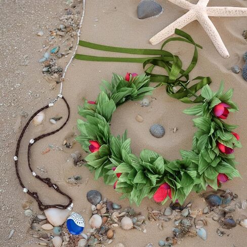 مجموعة أزياء الأميرة في هاواي ميرويال ، عصابة رأس الأزهار مع الزهور الوردية الساخنة ، قلادة قابلة للتعديل ، مصنوعة يدويًا in Kuwait