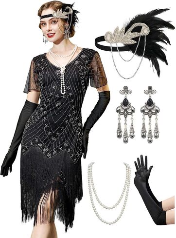 YESSA Flapper Dresses for Women,Short Sleeve 1920s Dresses Great Gatsby Dresses for Women Roaring 20s Costumes Outfits in Saudi Arabia