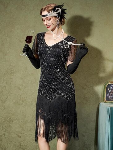 YESSA Flapper Dresses for Women,Short Sleeve 1920s Dresses Great Gatsby Dresses for Women Roaring 20s Costumes Outfits in Saudi Arabia
