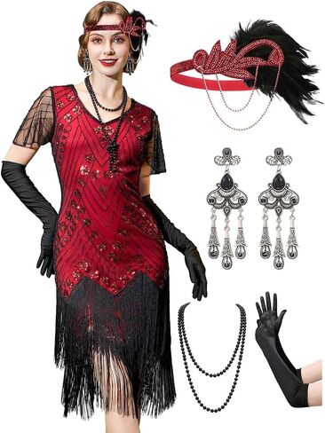 YESSA Flapper Dresses for Women,Short Sleeve 1920s Dresses Great Gatsby Dresses for Women Roaring 20s Costumes Outfits in Saudi Arabia