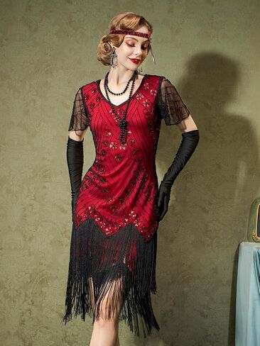 YESSA Flapper Dresses for Women,Short Sleeve 1920s Dresses Great Gatsby Dresses for Women Roaring 20s Costumes Outfits in Saudi Arabia