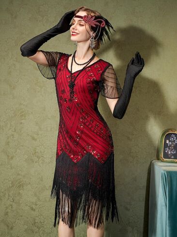 YESSA Flapper Dresses for Women,Short Sleeve 1920s Dresses Great Gatsby Dresses for Women Roaring 20s Costumes Outfits in Saudi Arabia