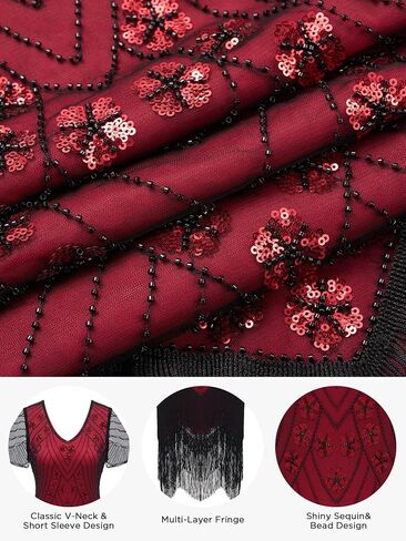 YESSA Flapper Dresses for Women,Short Sleeve 1920s Dresses Great Gatsby Dresses for Women Roaring 20s Costumes Outfits in Saudi Arabia