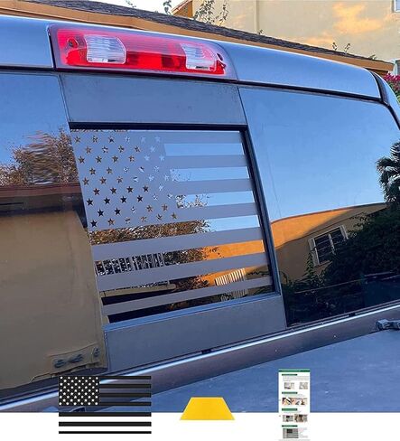 for 2019-2024 Chevy Silverado GMC Sierra Chevrolet Colorado, Rear Middle Window American Flag Decals, Matte Black USA Flag Decal for Truck Back Window in Kuwait